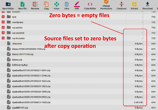 failed to copy source files